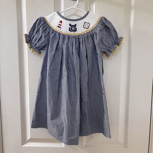 Sweet Cheeks Boutique Nautical Smocked Dress Blue Gingham Girls SZ 18 Months NEW